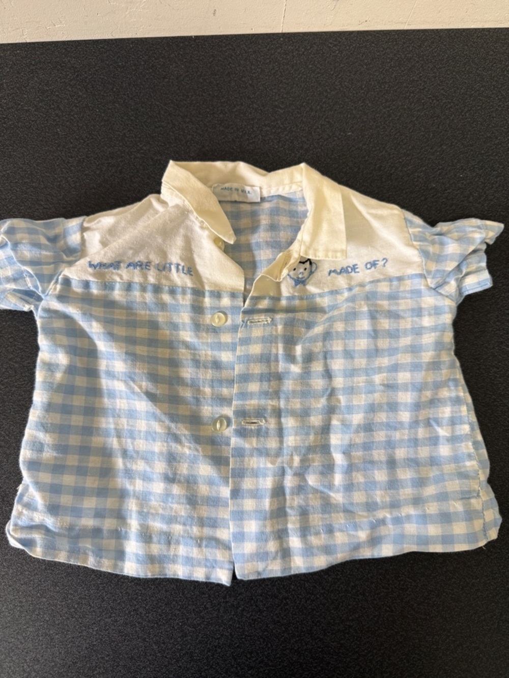 Blue Gingham Short-Sleeve Baby Shirt with Collar
